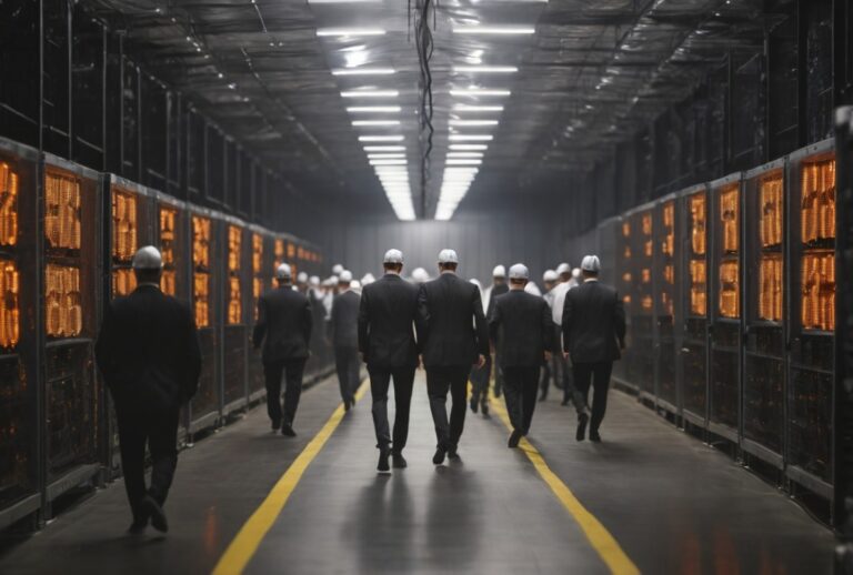 default a few people in suits walking through a bitcoin mining 1