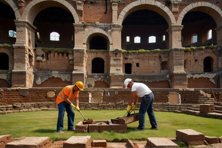default workers restoring an old roman coliseum 1