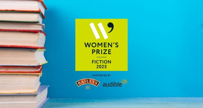 womens prize for fiction 2025 logo against blue backdrop with stack of books.jpg.optimal